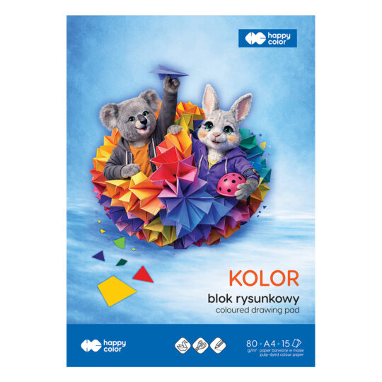 Blok rysunkowy HAPPY COLOR Kolorowy 15 kolorów w formacie A4 do rysowania, wycinania i wydzierania