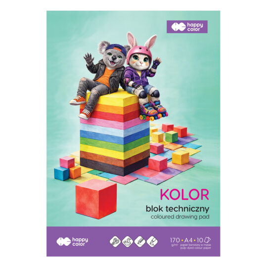 Blok techniczny HAPPY COLOR kolorowy 10 kartek A4 do rysowania, wycinania i składania