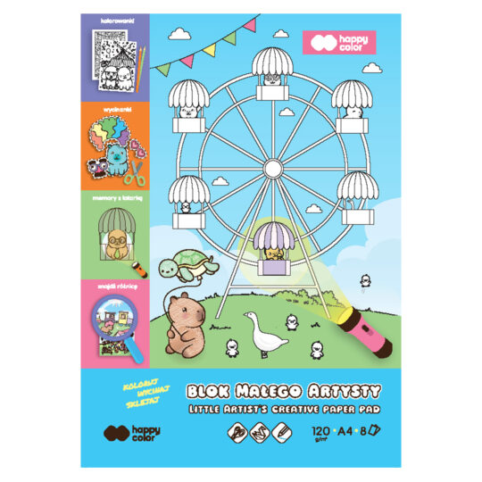 Blok zawiera różnorodne zadania, które wpływają na wyobraźnie dziecka Specjalnie zaprojektowany dla najmłodszych artystów Idealny do rozwijania zdolności manualnych Grube kontury ułatwiają kolorowanie i uczą precyzji Rysowanie i kolorowanie po numerach angażuje dzieci w twórczą zabawę Wycinanki po złożeniu tworzą trójwymiarowe modele, które mogą służyć do zabawy lub jako ozdoba dziecięcego pokoju