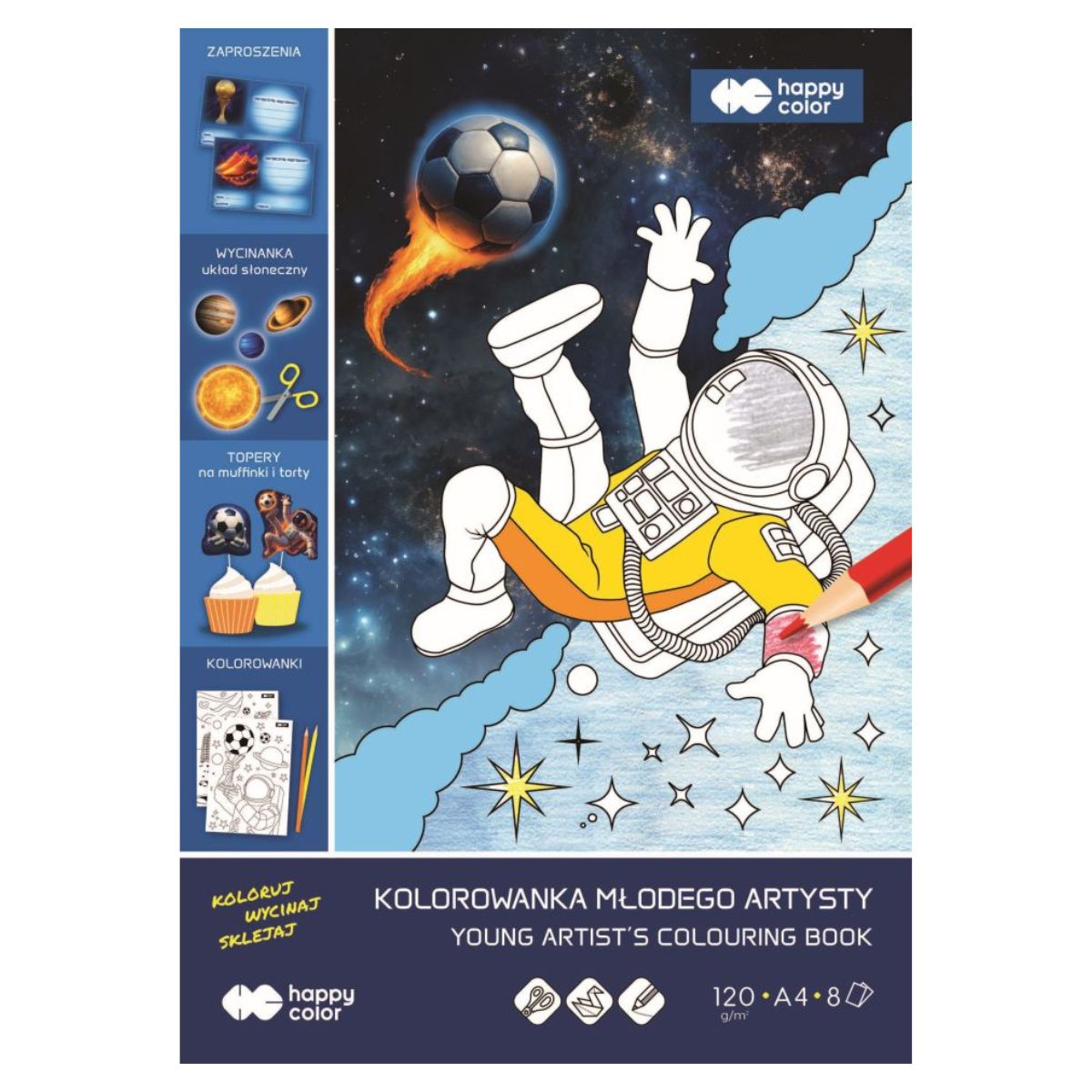 HA 4721 2030-CB01 Blok zawiera różnorodne zadania rozwijające wyobraźnię i spostrzegawczość dziecka Specjalnie zaprojektowany dla najmłodszych artystów Idealny do ćwiczenia zdolności manualnych i koncentracji Grube kontury ułatwiają kolorowanie i uczą precyzji lub jako dekoracje dziecięcego pokoju Format A4, 8 arkuszy, 5 szt. w opak.