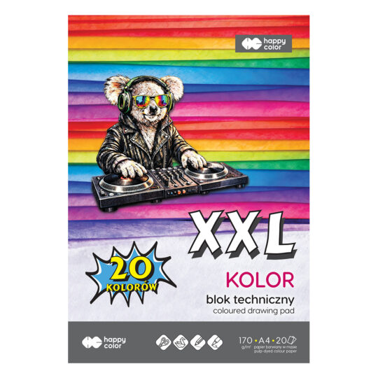 Blok techniczny HAPPY COLOR kolorowy 20 kartek A4 do rysowania, wycinania i składania